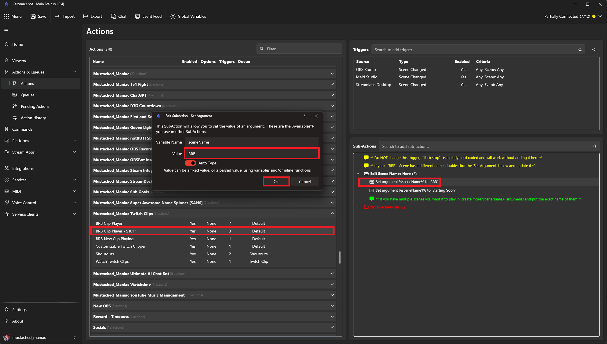 Setting your desired scene in OBS