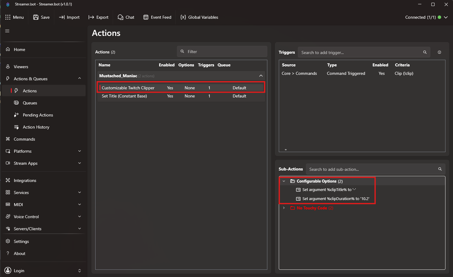 Custom Twitch Clip Creator Action in Streamer.bot