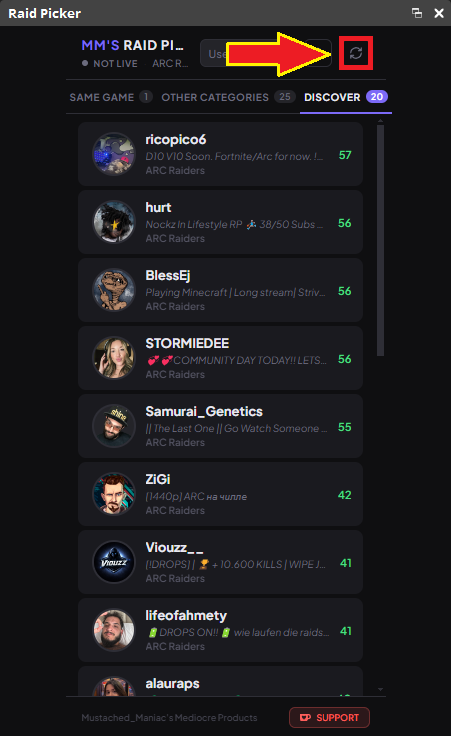 Refreshing the Raid Picker Dock