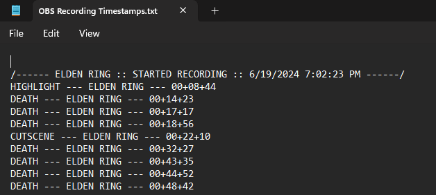 Text file containing OBS Embedded Markers